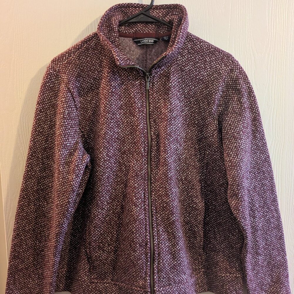 Lands End Womens Full Zip PurpleTextured Herringbone Knit Jacket Size 10-12 M
